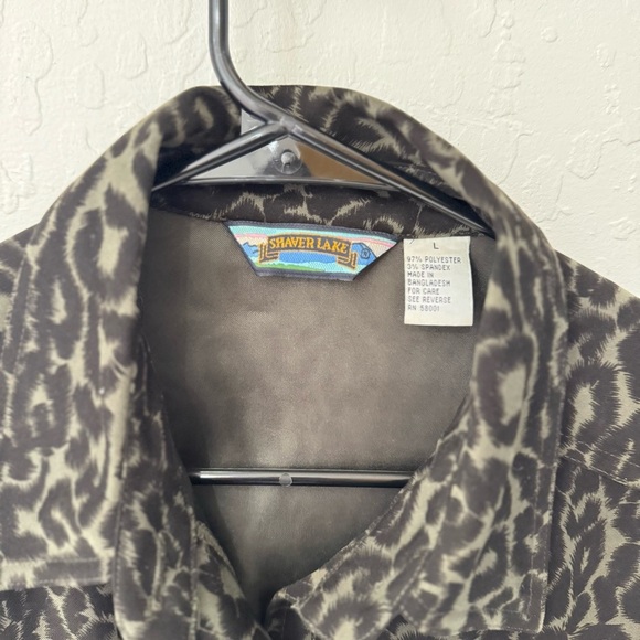 Vintage Shaver Lake Green Black Cheetah Long Sleeve Button Down Large - Picture 2 of 4